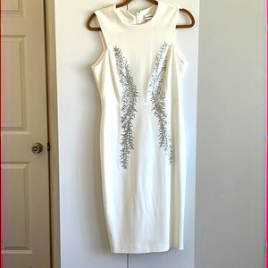 Calvin Klein dress size 6 white ivory with silver embroidery in the front